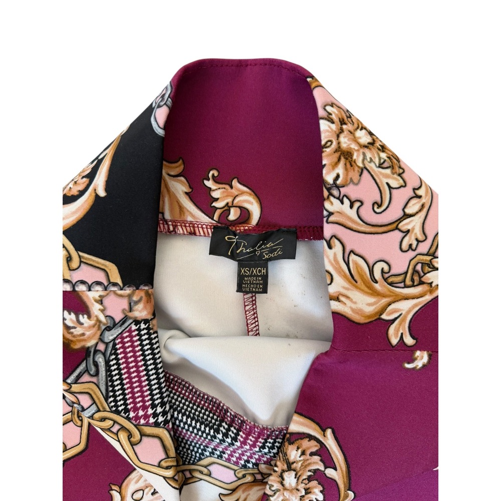 Thalia Sodi Womens Baroque Chain Print Pencil Skirt Burgundy Pink XS - Picture 4 of 7
